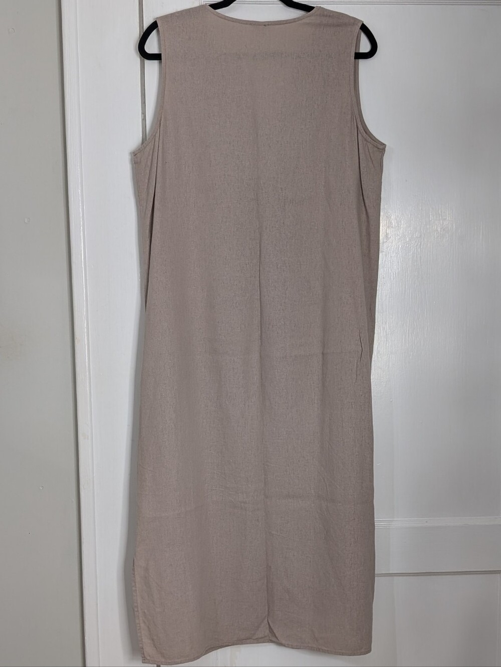 Sigrid Olsen Linen Sleeveless Midi Embroidered Shift Dress L Boho Coastal Taupe - Picture 4 of 6